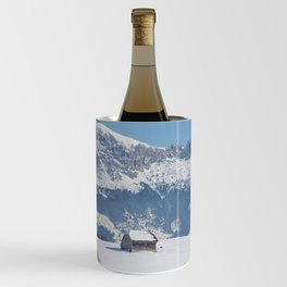 Winter landscape with an old house and Bucegi mountains in the background Wine Chiller