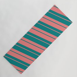 [ Thumbnail: Light Coral & Teal Colored Striped/Lined Pattern Yoga Mat ]