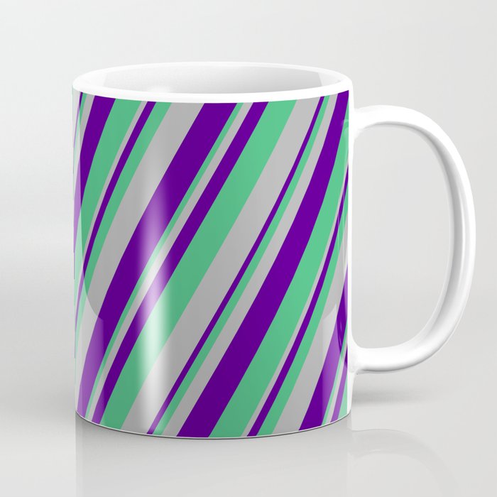 Indigo, Sea Green & Dark Gray Colored Lined/Striped Pattern Coffee Mug