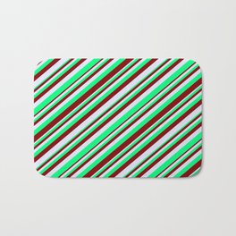 [ Thumbnail: Green, Maroon & Lavender Colored Striped/Lined Pattern Bath Mat ]