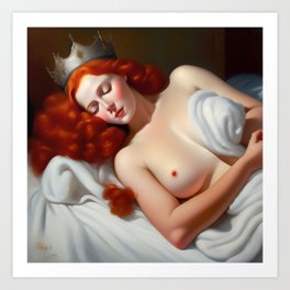 'As the princess sleeps' figurative delicate sleeping beauty female nude still life portrait painting Art Print