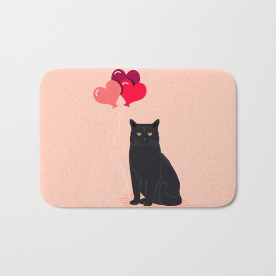 Black Cat Love balloons valentine gifts for cat lady cat people gifts ideas funny cat themed gifts Bath Mat
