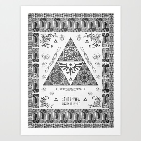 Legend of Zelda Kingdom of Hyrule Crest Letterpress Vector Art Art Print