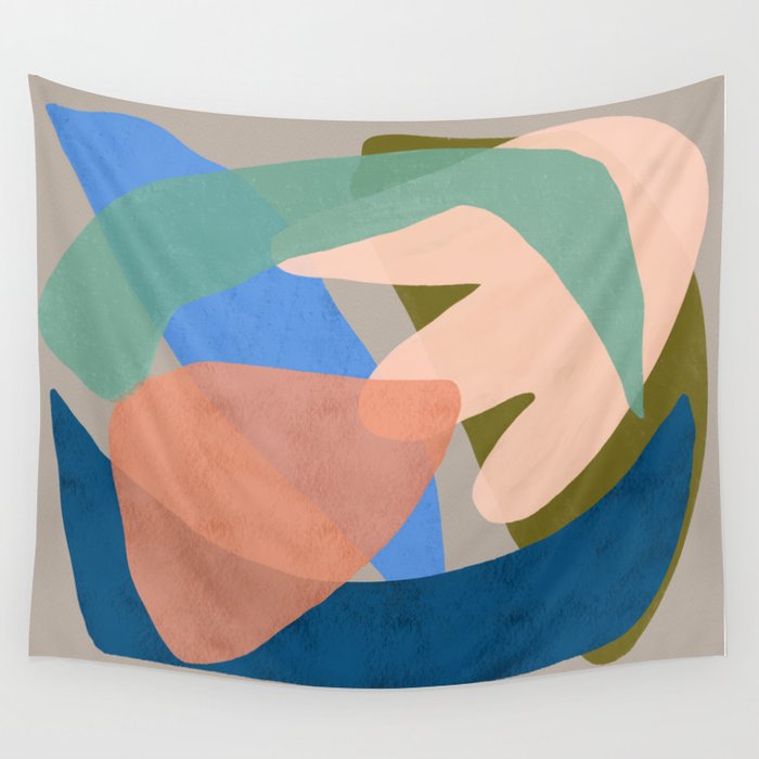 Shapes and Layers no.30 - Large Organic Shapes Blue Pink Green Gray Wall Tapestry