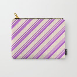 [ Thumbnail: Orchid and Beige Colored Lined Pattern Carry-All Pouch ]