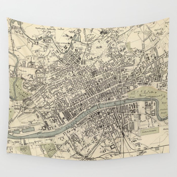 Vintage Map of Glasgow Scotland (1872) Wall Tapestry by BravuraMedia  Society6