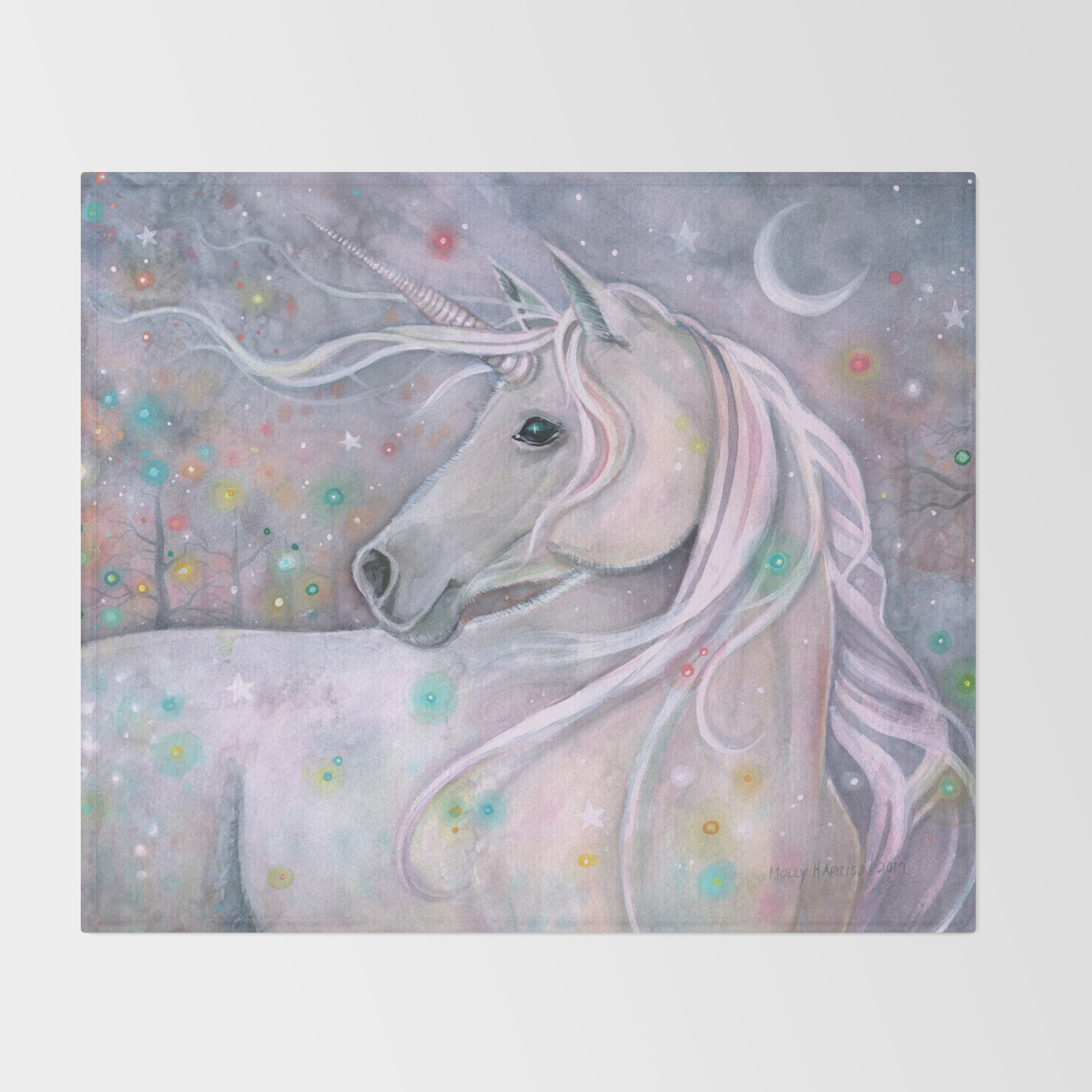 Twinkling Lights Unicorn Fantasy Watercolor Art By Molly Harrison