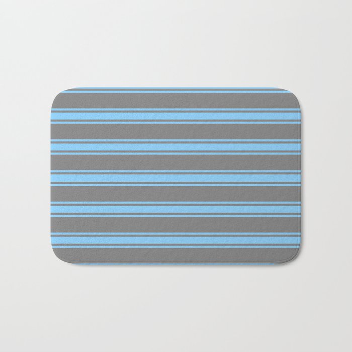 Grey and Light Sky Blue Colored Lines Pattern Bath Mat