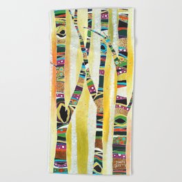 Runk Trees Birch Forest with Nest Beach Towel