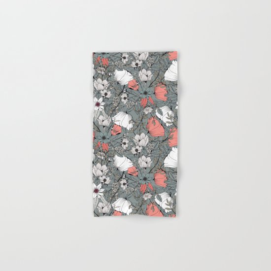 Seamless pattern design with hand drawn flowers and floral elements Hand & Bath Towel