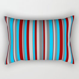 [ Thumbnail: Grey, Dim Grey, Deep Sky Blue & Dark Red Colored Stripes Pattern Rectangular Pillow ]