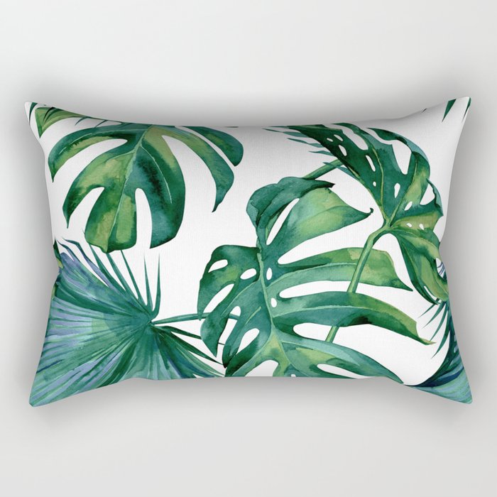 Classic Palm Leaves Tropical Jungle Green Rectangular Pillow