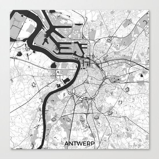 Antwerp Map Gray Canvas Print