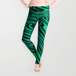 Neon Green and Black Jungle Stripes Pattern Leggings