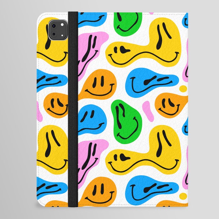 Funny melting smiling happy face colorful cartoon seamless pattern iPad Folio Case