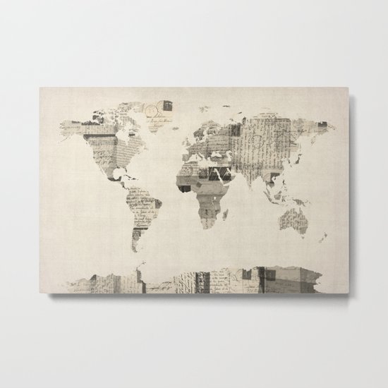 Map of the World Map from Old Postcards Metal Print