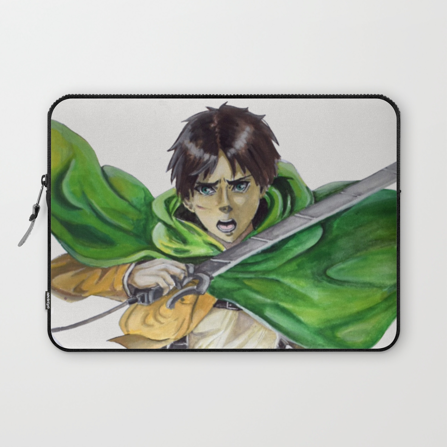 Eren Jaeger White Background Laptop Sleeve By Weirdo Redhead