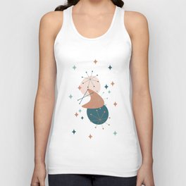 Mid Century, Atomic Age Abstract Shapes, Boomerang and Starburst in Teal, Peach, Light Blue and Dark Salmon Unisex Tank Top
