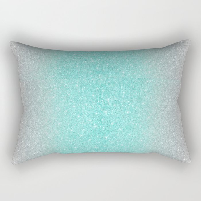 Teal Silver Ombre Glitter Trendy Rectangular Pillow
