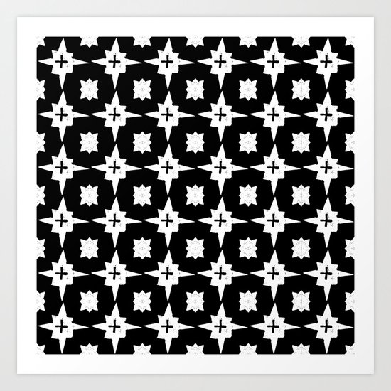 Linocut scandinavian minimal printmaking pattern blockprint black and white Art Print
