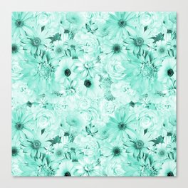 mint green floral bouquet aesthetic cluster Canvas Print