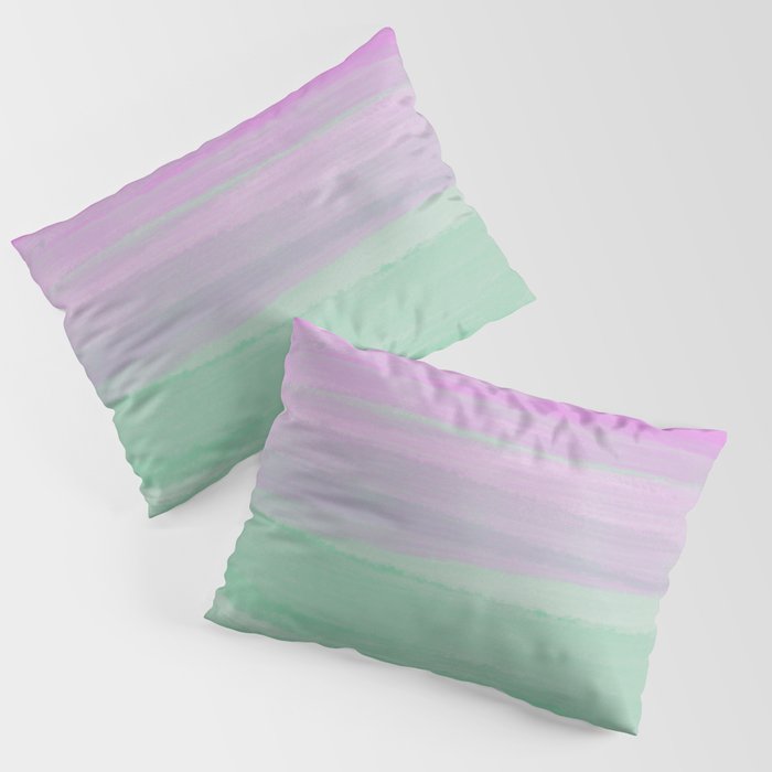 Modern Artistic Neo Mint Pink Watercolor Brushstrokes Pillow Sham
