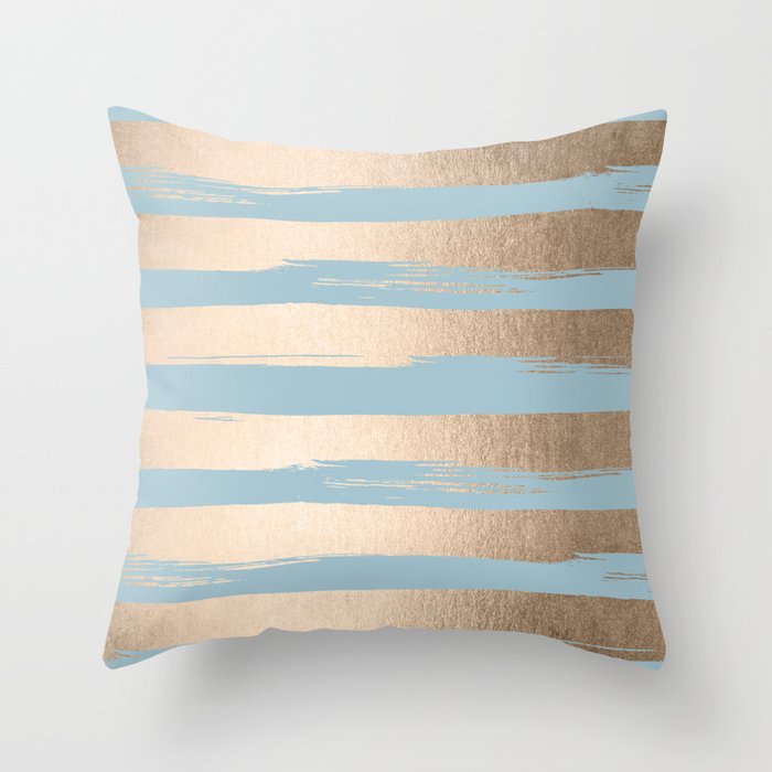 Painted Stripes Gold Tropical Ocean Sea Blue Throw Pillow