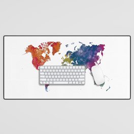 world map in watercolor-multicolor Desk Mat