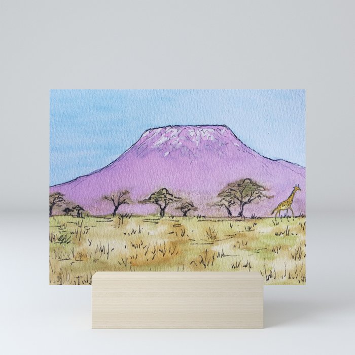 A Giraffe and Mt. Kilimanjaro Mini Art Print