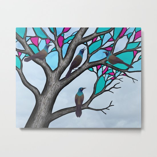 grackles in the stained glass tree Metal Print