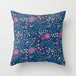 Floral garden coordinate - blue, red, purple Throw Pillow