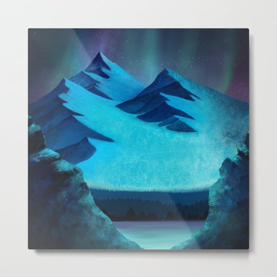 Aurora Borealis In The Mountain Pass Metal Print