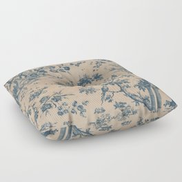 Antique Blue and White Outdoors Scenic Chintz Floor Pillow