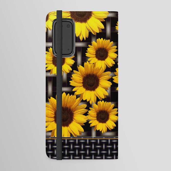 Bright Yellow Sunflower and Industrial Grid Pattern Android Wallet Case