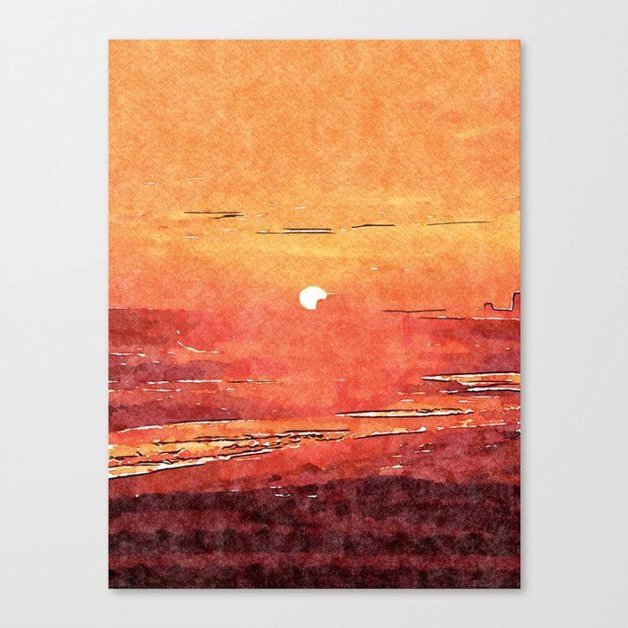 Sunset of Royal Red Watercolor Canvas Print