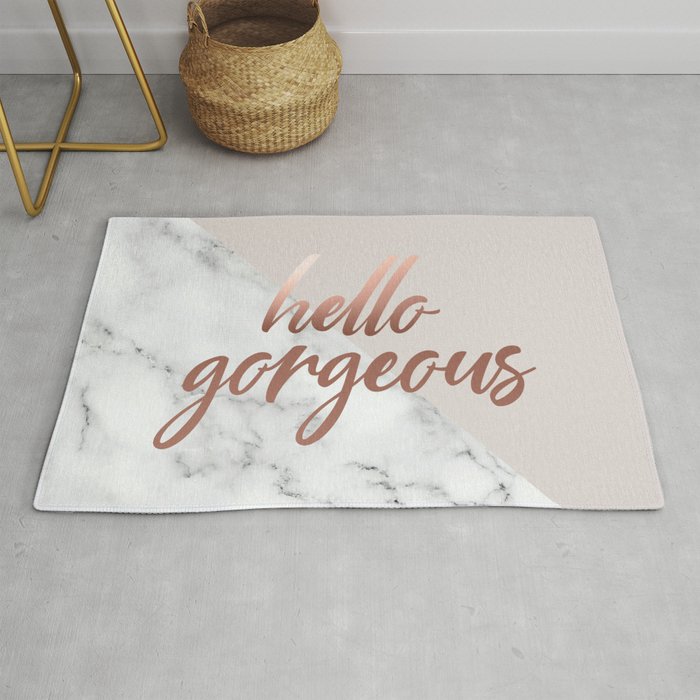 Hello Gorgeous, Rose Gold, Pink, Marble Rug