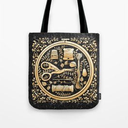 Stitching Collage - Black and Gold Tote Bag