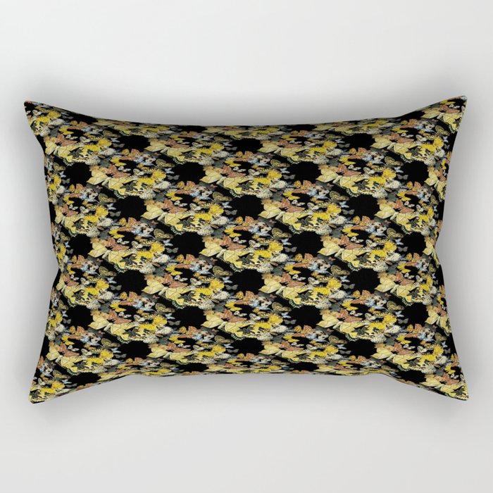 A Swarm Of Vintage Butterflies Nature Pattern On Black Rectangular Pillow
