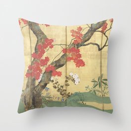 Maple Tree Japanese Edo Period Six-Panel Gold Leaf Screen Throw Pillow