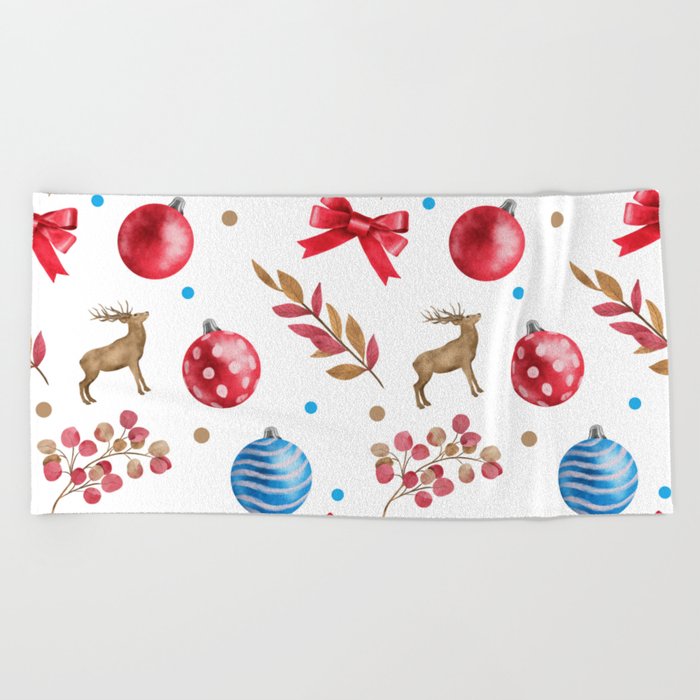 Deer and Red Bow Holidays Collection Beach Towel