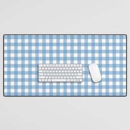 Gingham Check Pattern in Baby Blue and White Desk Mat