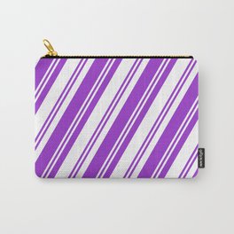 [ Thumbnail: Dark Orchid & White Colored Lined/Striped Pattern Carry-All Pouch ]