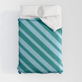 [ Thumbnail: Sky Blue & Teal Colored Lines/Stripes Pattern Comforter ]