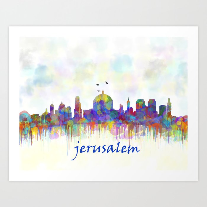Jerusalem City Skyline In Watercolor Art Print By Maryedenoa