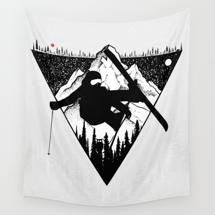 Mountain and Ski Wall Tapestry