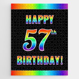 [ Thumbnail: Fun, Colorful, Rainbow Spectrum “HAPPY 57th BIRTHDAY!” Jigsaw Puzzle ]