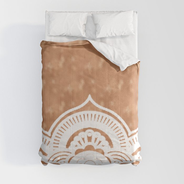 White mandala on copper Comforter