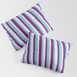 [ Thumbnail: Lavender, Aquamarine, and Purple Colored Striped/Lined Pattern Pillow Sham ]