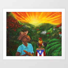 Puerto Rico Canta Gallo Sunrise jibaro Art Print