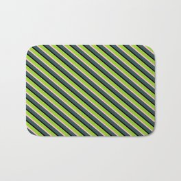 [ Thumbnail: Green, Pink, Dark Slate Gray, and Black Colored Lined Pattern Bath Mat ]